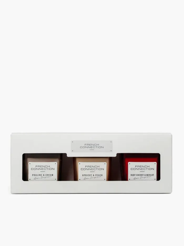 French Connection Home Accessories Indulgence Candles Set Of 3 Apricotpralinecherry 8211 Home