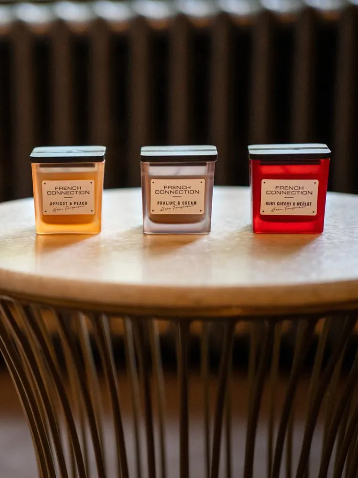 French Connection Home Accessories Indulgence Candles Set Of 3 Apricotpralinecherry 8211 Home