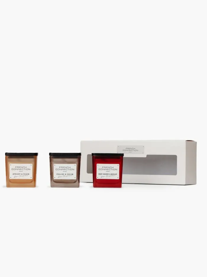 French Connection Home Accessories Indulgence Candles Set Of 3 Apricotpralinecherry 8211 Home