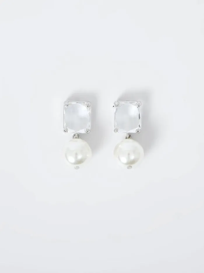 French Connection Jewellery Crystal Faux Pearl Drop Earrings Silver 8211 Woman