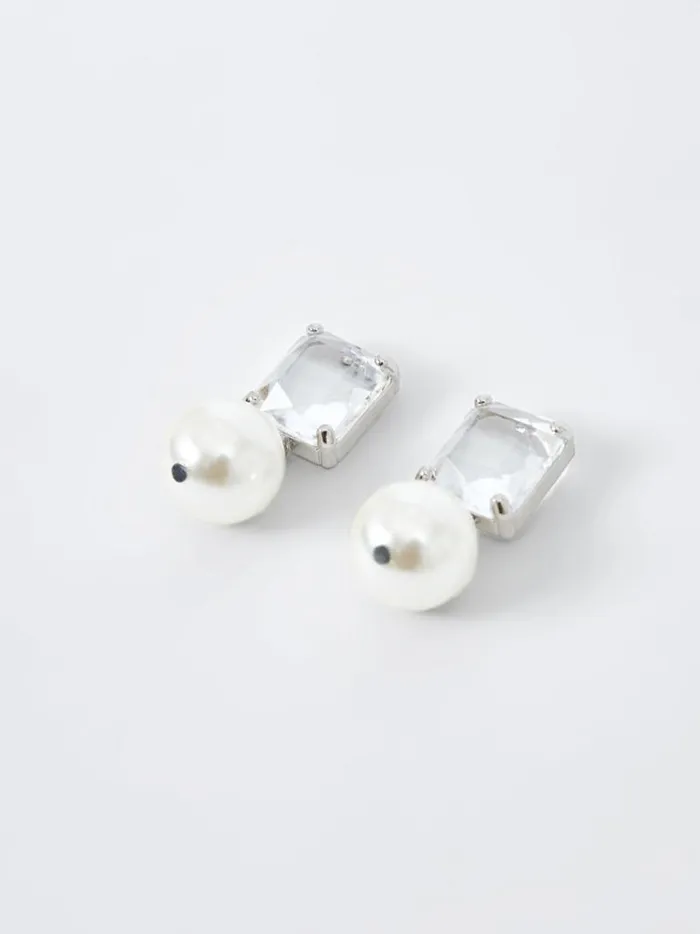 French Connection Jewellery Crystal Faux Pearl Drop Earrings Silver 8211 Woman