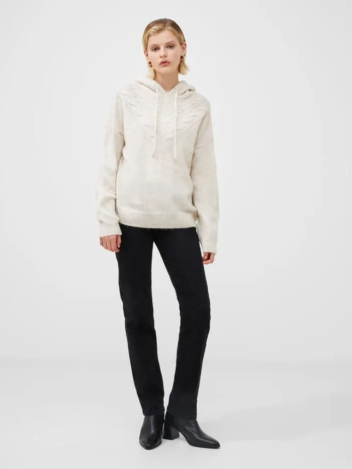French Connection Jumpers and Cardigans Cable Knit Chevron Hoodie Oatmeal Mel 8211 Woman