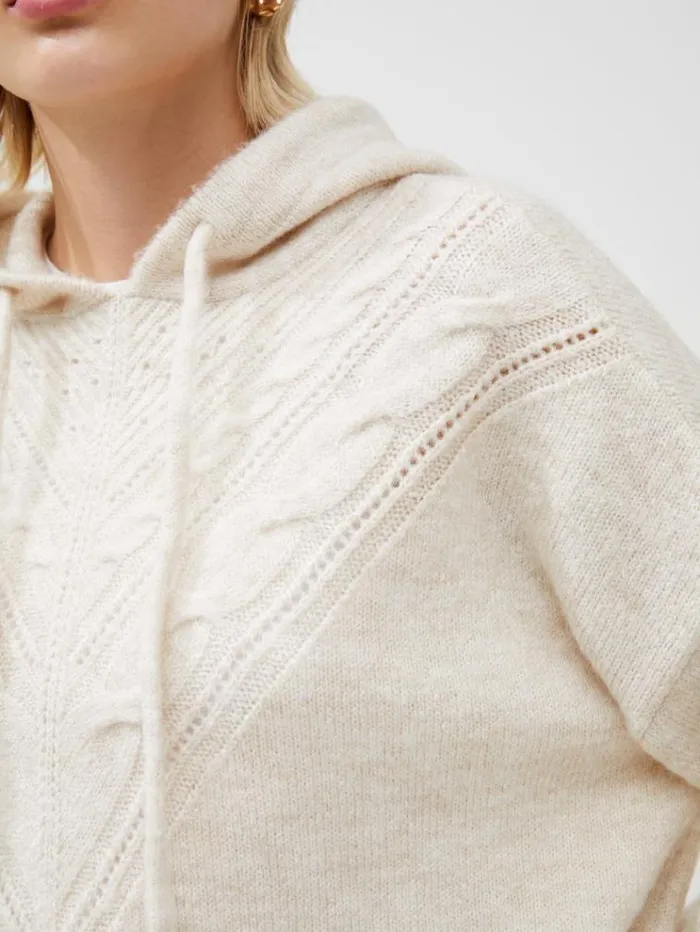 French Connection Jumpers and Cardigans Cable Knit Chevron Hoodie Oatmeal Mel 8211 Woman