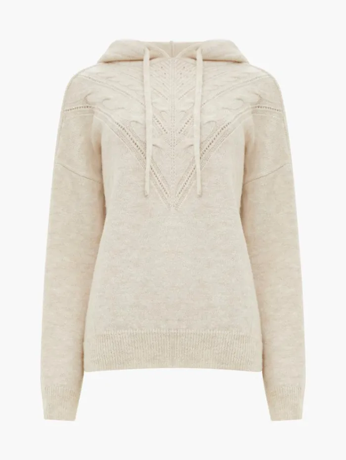 French Connection Jumpers and Cardigans Cable Knit Chevron Hoodie Oatmeal Mel 8211 Woman