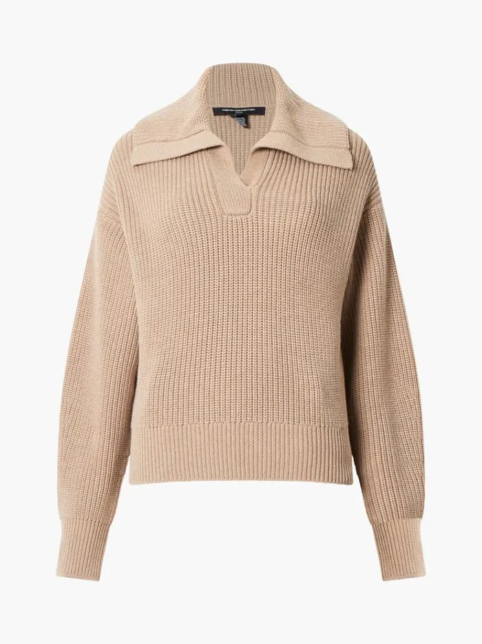 French Connection Jumpers and Cardigans Joss Collared Jumper Camel 8211 Woman