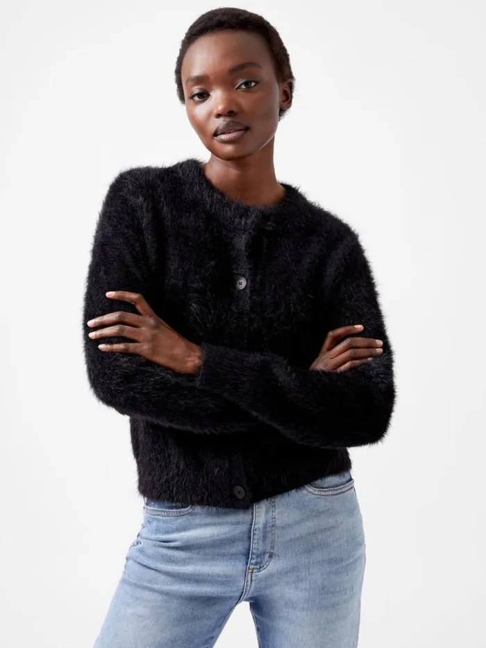 French Connection Jumpers and Cardigans Molly Feather Long Sleeve Cardigan Blackout 8211 Woman French Connection Jumpers and Cardigans Molly Feather Long Sleeve Cardigan Blackout 8211 Woman
