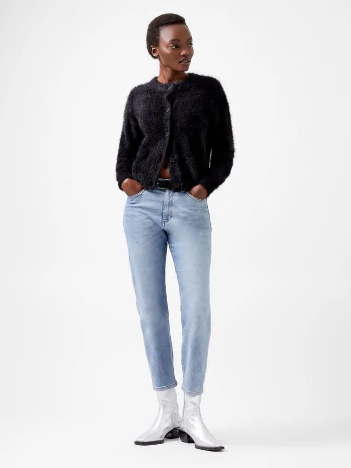 French Connection Jumpers and Cardigans Molly Feather Long Sleeve Cardigan Blackout 8211 Woman