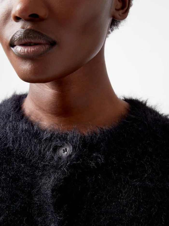 French Connection Jumpers and Cardigans Molly Feather Long Sleeve Cardigan Blackout 8211 Woman