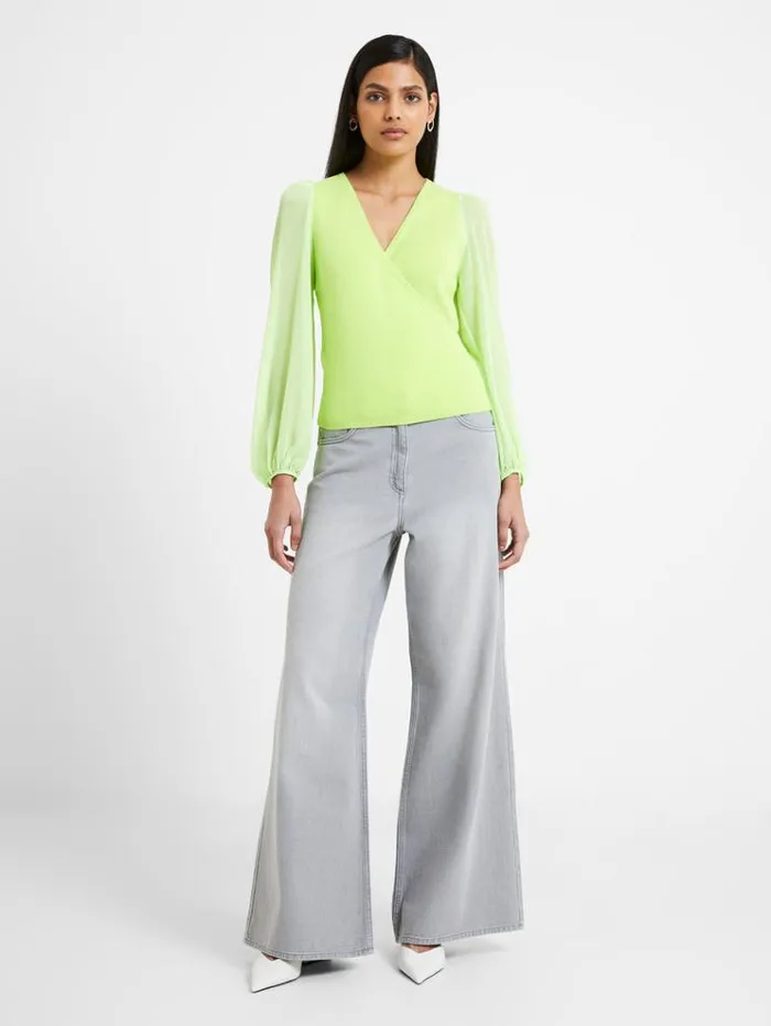 French Connection Jumpers and Cardigans Mozart Melody Mix VNeck Jumper Sharp Green 8211 Woman