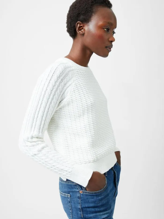 French Connection Jumpers and Cardigans Mozart Popcorn Cable Knit Jumper Winter White 8211 Woman