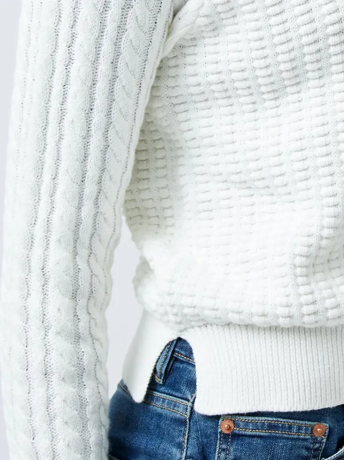 French Connection Jumpers and Cardigans Mozart Popcorn Cable Knit Jumper Winter White 8211 Woman