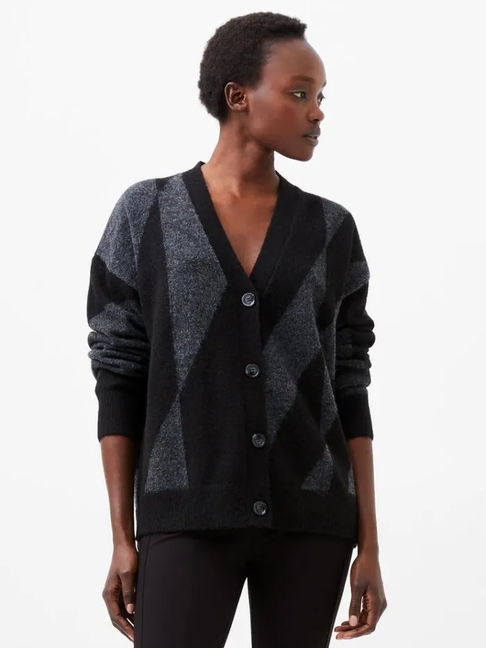 French Connection Jumpers and Cardigans Nicola Recycled Brushed Check Cardigan Blackoutdove Grey 8211 Woman French Connection Jumpers and Cardigans Nicola Recycled Brushed Check Cardigan Blackoutdove Grey 8211 Woman