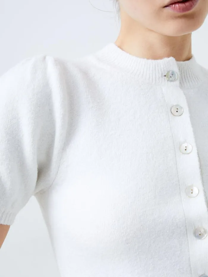 French Connection Jumpers and Cardigans Vhari Recycled Puff Sleeve Cardigan Winter White 8211 Woman