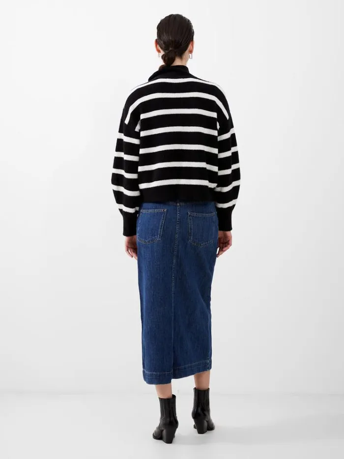 French Connection Jumpers and Cardigans Vhari Recycled Stripe Half Zip Jumper Blackwinter White 8211 Woman