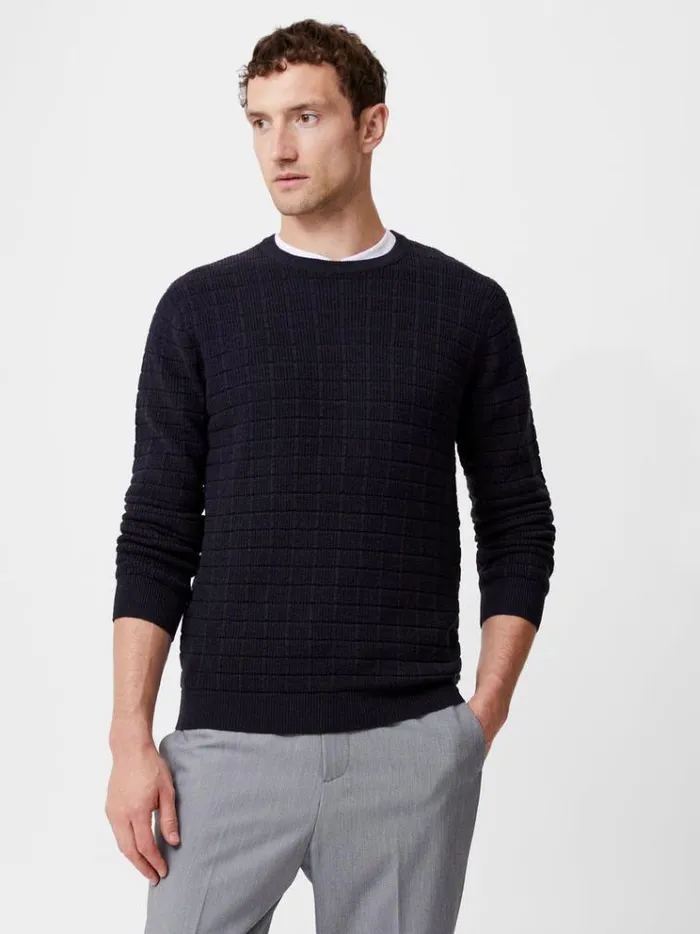 French Connection Knitwear Textured Crew Neck Jumper Marine 8211 Man