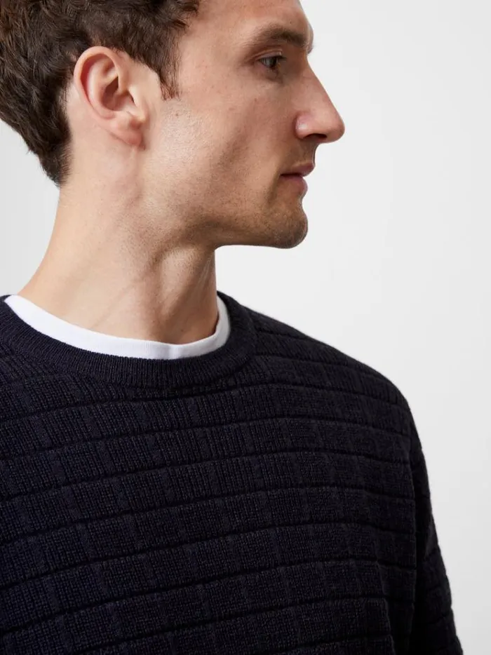French Connection Knitwear Textured Crew Neck Jumper Marine 8211 Man