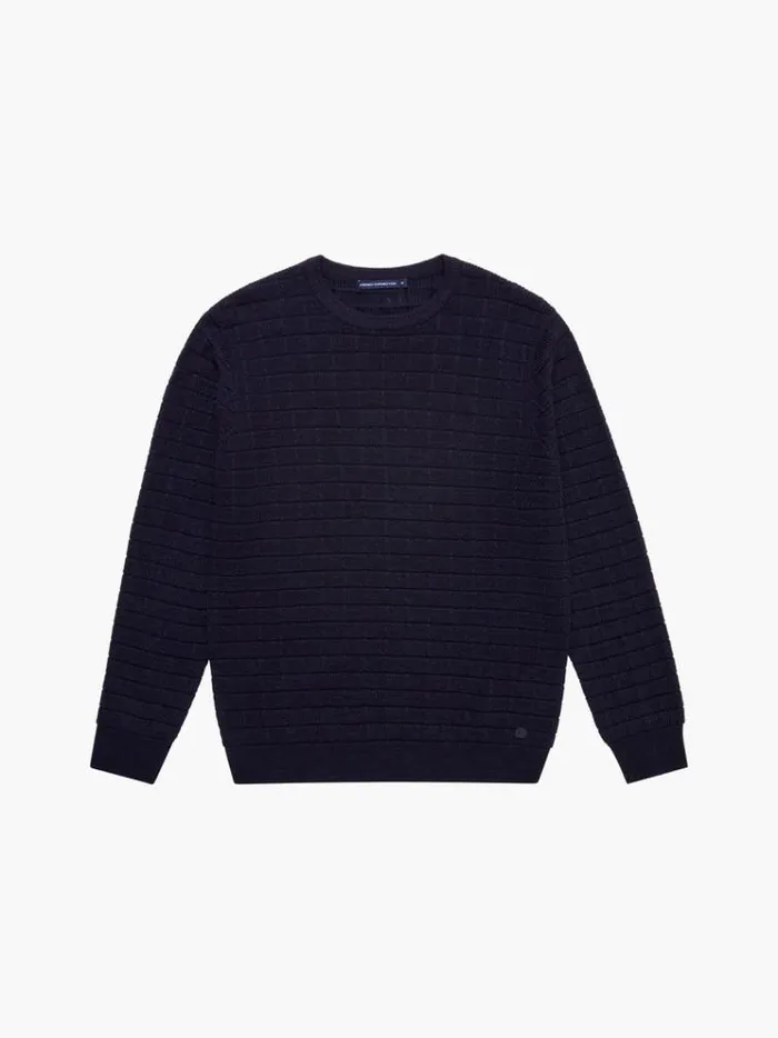 French Connection Knitwear Textured Crew Neck Jumper Marine 8211 Man