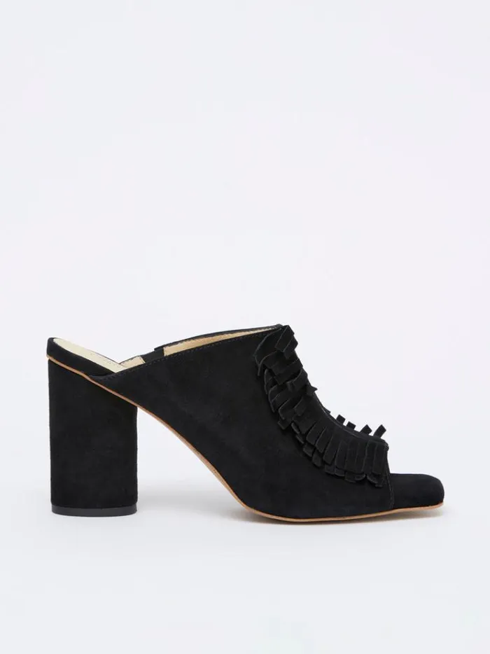 French Connection Shoes Flora Fringed Mules Black 8211 Woman