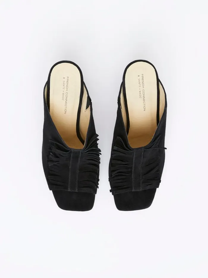 French Connection Shoes Flora Fringed Mules Black 8211 Woman