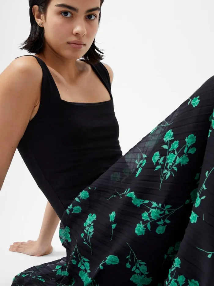 French Connection Skirts and Shorts Alessandra Recycled Pleated Skirt Blackoutminted Grn 8211 Woman