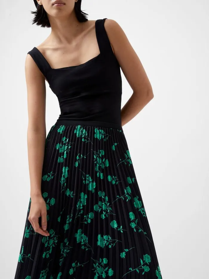 French Connection Skirts and Shorts Alessandra Recycled Pleated Skirt Blackoutminted Grn 8211 Woman