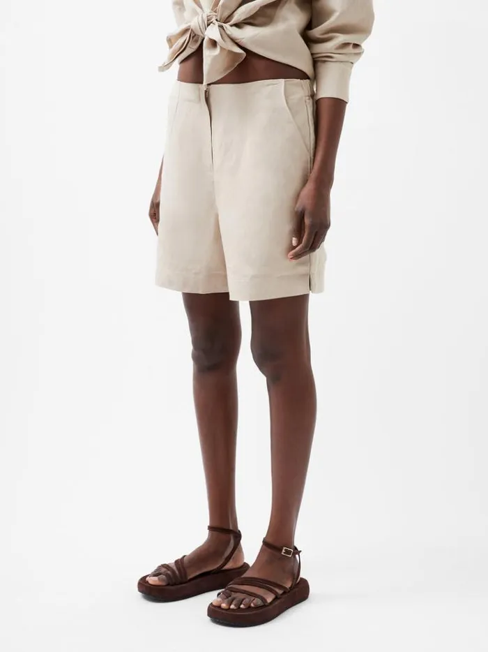 French Connection Skirts and Shorts Birdie Linen Tailored Shorts Wild Wheat 8211 Woman
