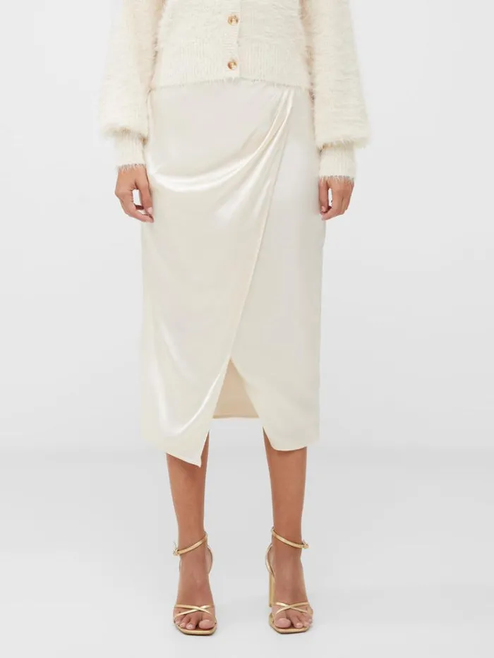 French Connection Skirts and Shorts Inu Satin Wrap Midi Skirt Classic Cream 8211 Woman