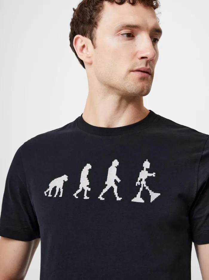 French Connection TShirts and Polo Shirts Embroidered Evolution Graphic TShirt Black 8211 Man French Connection TShirts and Polo Shirts Embroidered Evolution Graphic TShirt Black 8211 Man
