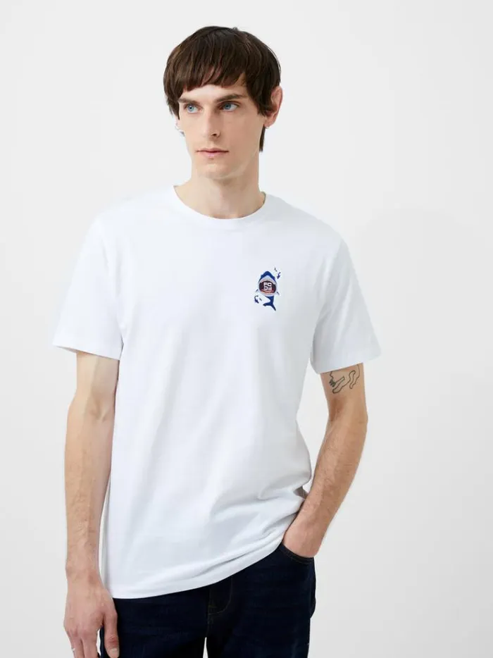 French Connection TShirts and Polo Shirts Embroidered Shark Organic Graphic TShirt White 8211 Man