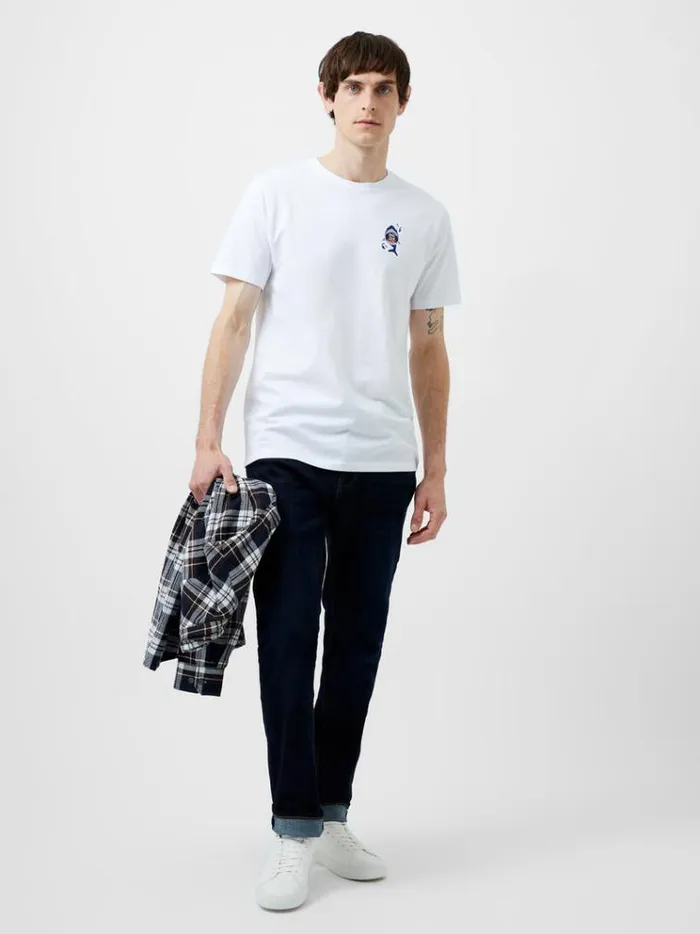 French Connection TShirts and Polo Shirts Embroidered Shark Organic Graphic TShirt White 8211 Man
