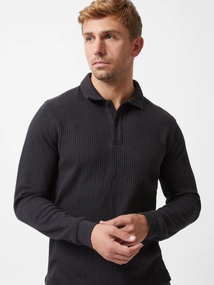 French Connection TShirts and Polo Shirts Textured Long Sleeve Polo Shirt Black 8211 Man French Connection TShirts and Polo Shirts Textured Long Sleeve Polo Shirt Black 8211 Man
