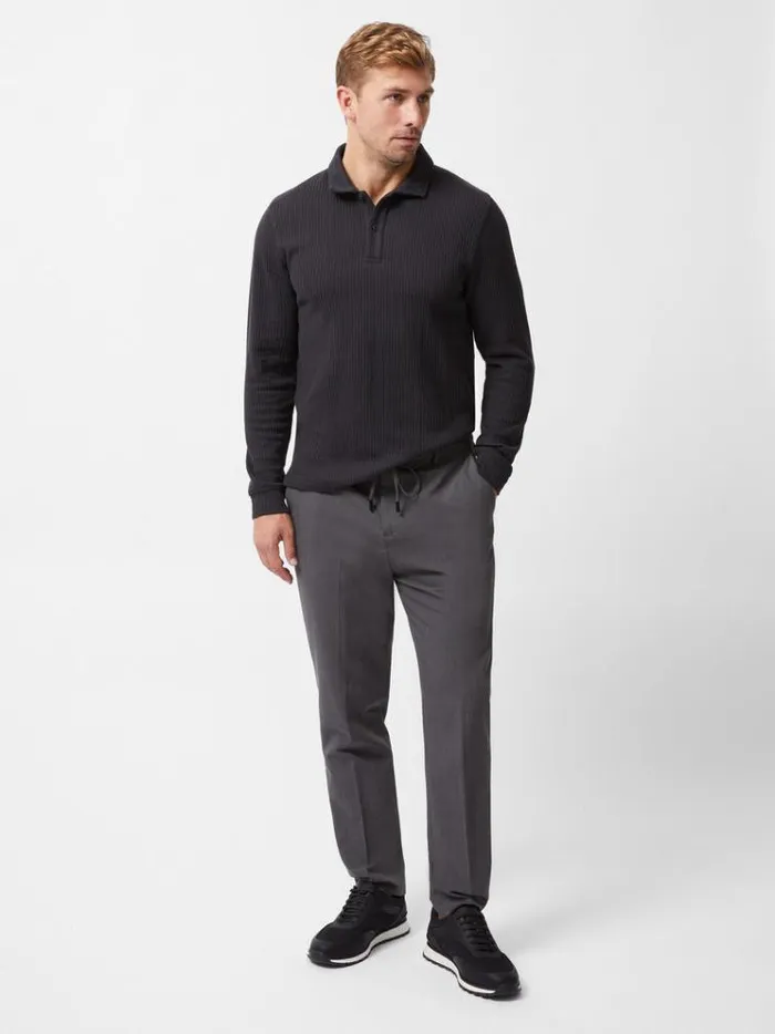 French Connection TShirts and Polo Shirts Textured Long Sleeve Polo Shirt Black 8211 Man