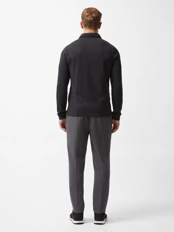 French Connection TShirts and Polo Shirts Textured Long Sleeve Polo Shirt Black 8211 Man