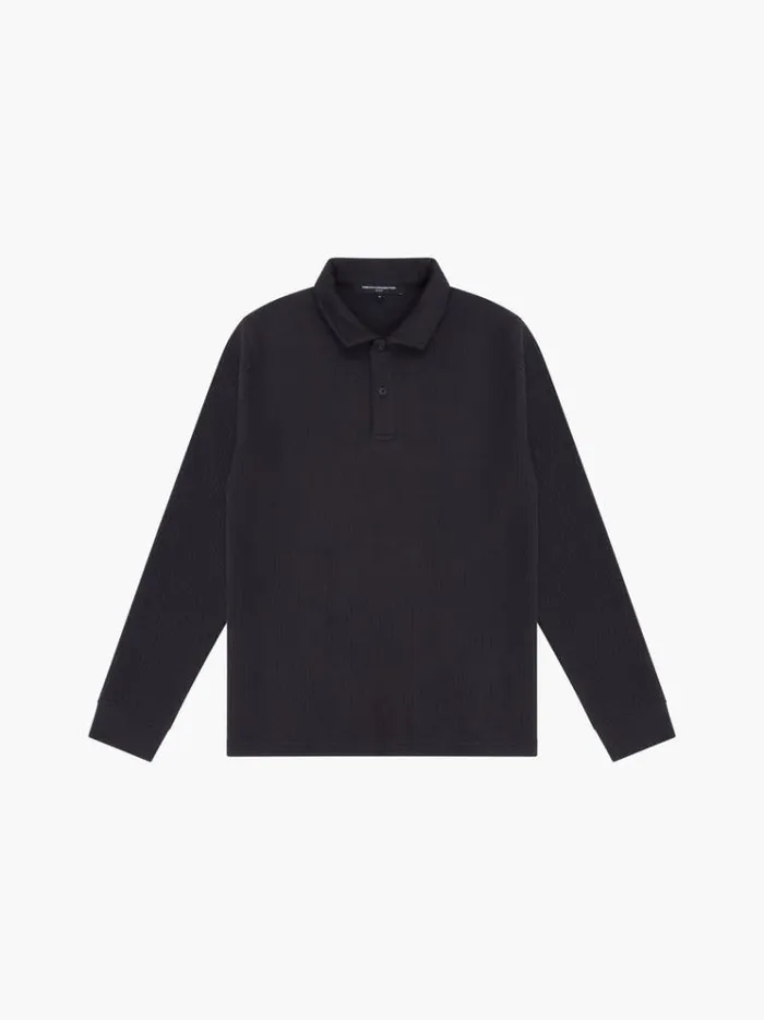 French Connection TShirts and Polo Shirts Textured Long Sleeve Polo Shirt Black 8211 Man