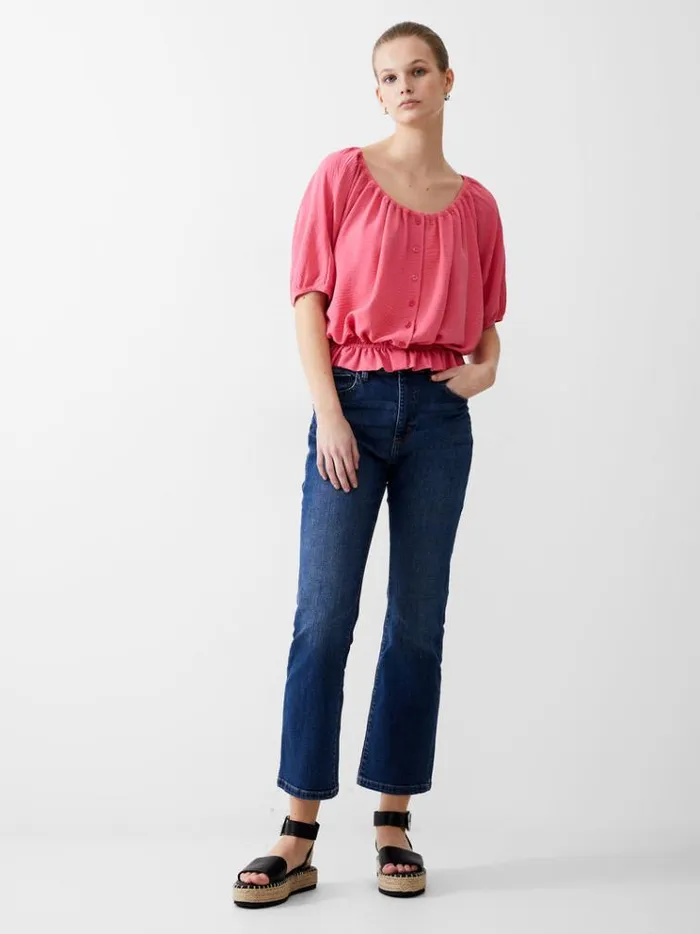 French Connection Tops Button Crinkle Peasant Top Camellia 8211 Woman