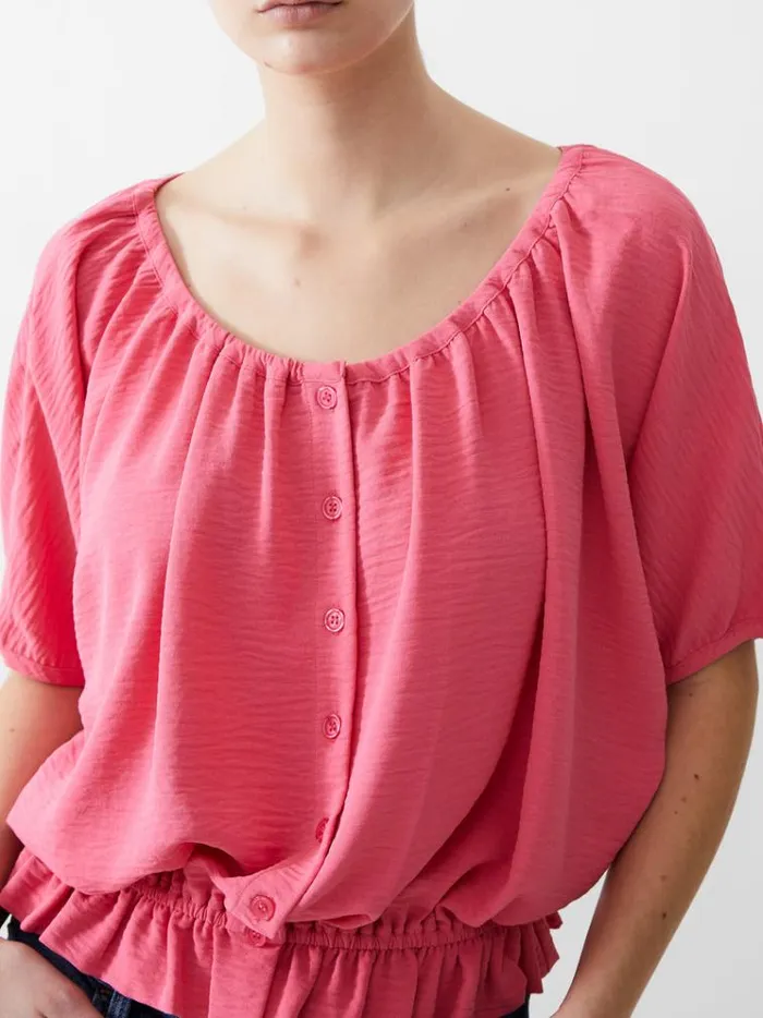 French Connection Tops Button Crinkle Peasant Top Camellia 8211 Woman