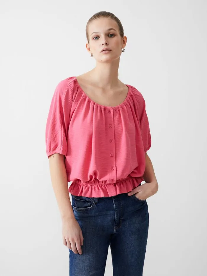 French Connection Tops Button Crinkle Peasant Top Camellia 8211 Woman