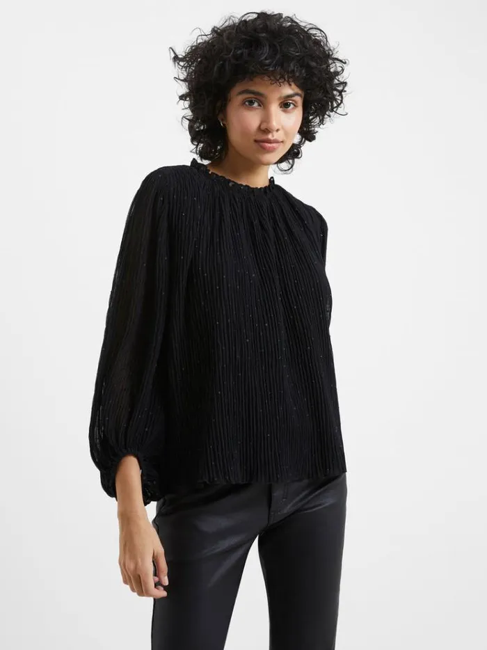 French Connection Tops Callie Lurex Pleated Top Blackout 8211 Woman