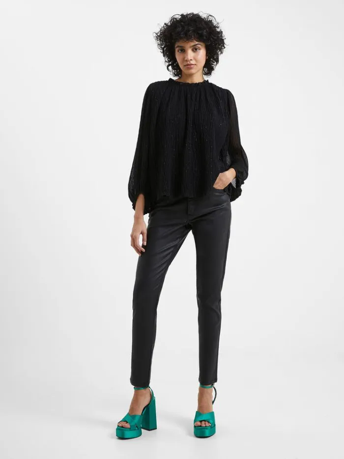 French Connection Tops Callie Lurex Pleated Top Blackout 8211 Woman