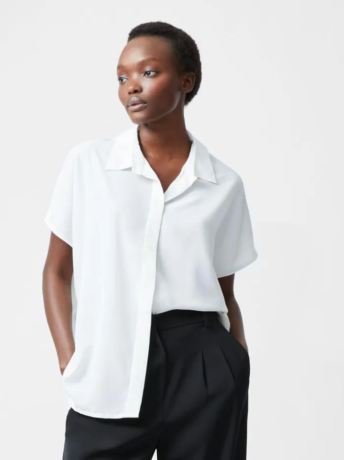 French Connection Tops Caprina Recycled Crepe Short Sleeve Button Shirt Winter White 8211 Woman French Connection Tops Caprina Recycled Crepe Short Sleeve Button Shirt Winter White 8211 Woman