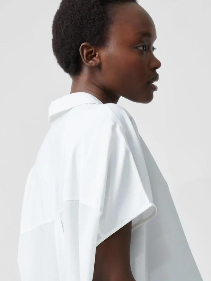 French Connection Tops Caprina Recycled Crepe Short Sleeve Button Shirt Winter White 8211 Woman