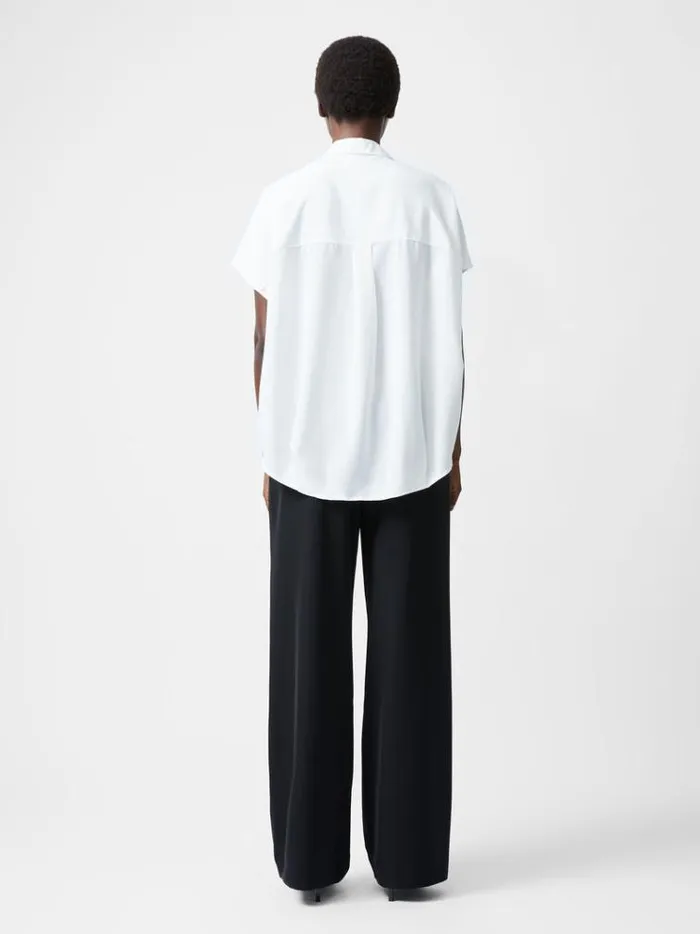 French Connection Tops Caprina Recycled Crepe Short Sleeve Button Shirt Winter White 8211 Woman