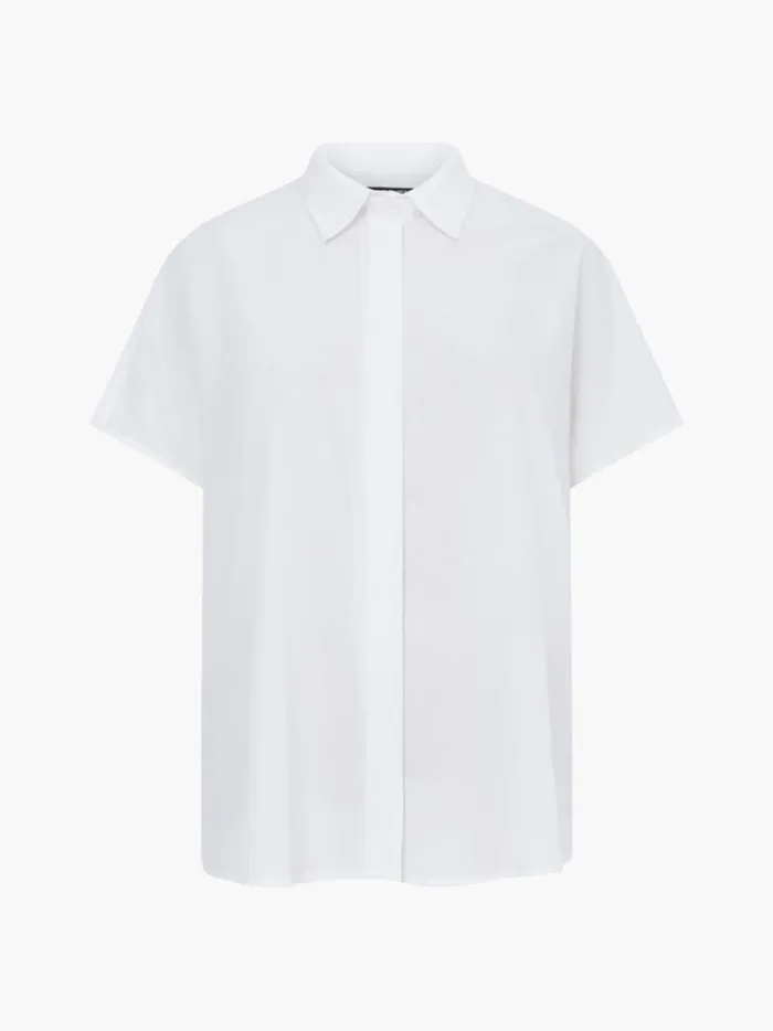 French Connection Tops Caprina Recycled Crepe Short Sleeve Button Shirt Winter White 8211 Woman