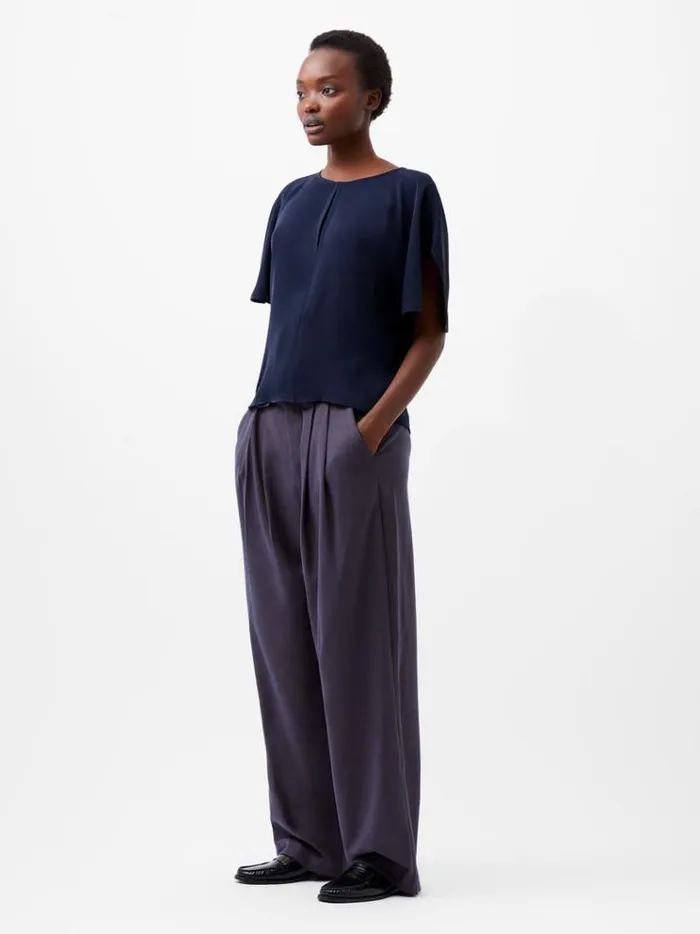 French Connection Tops Carmen Recycled Crepe Flare Sleeve Top Marine 8211 Woman