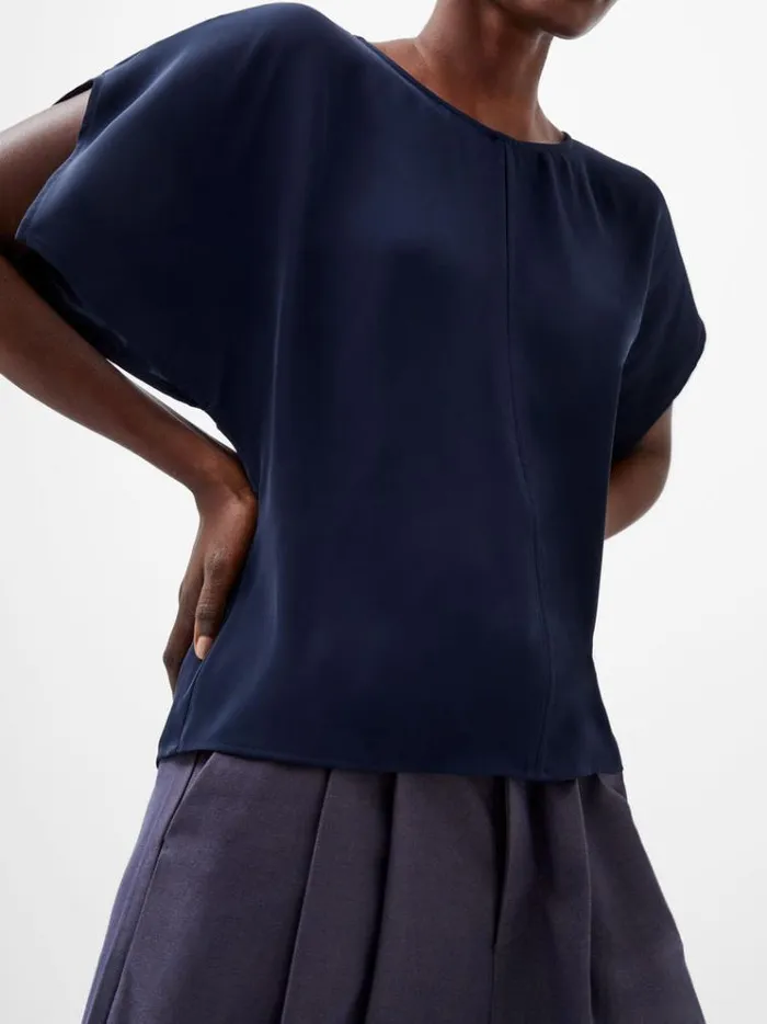 French Connection Tops Carmen Recycled Crepe Flare Sleeve Top Marine 8211 Woman
