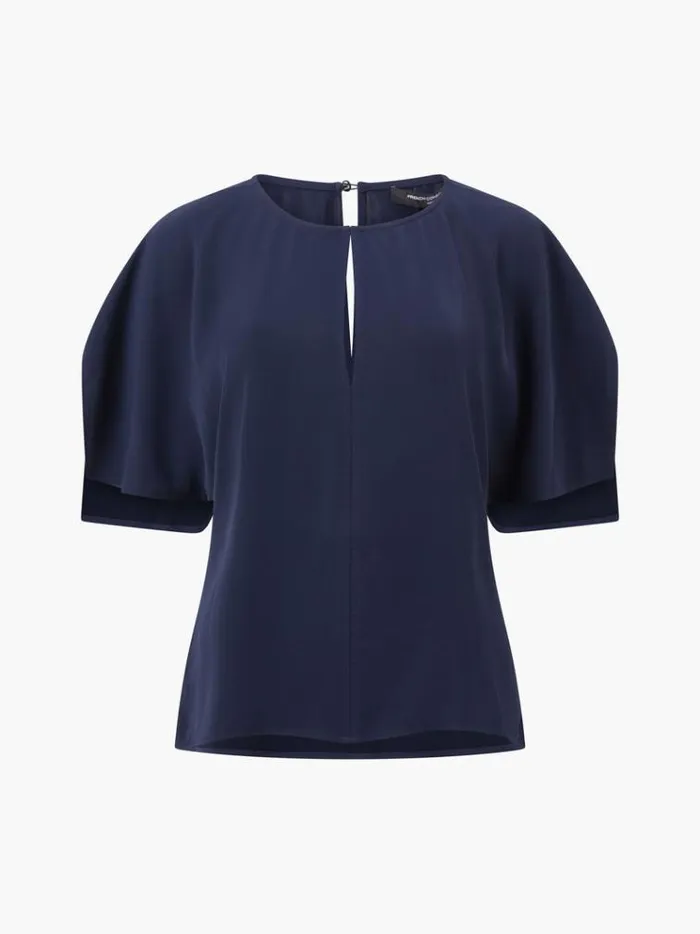French Connection Tops Carmen Recycled Crepe Flare Sleeve Top Marine 8211 Woman