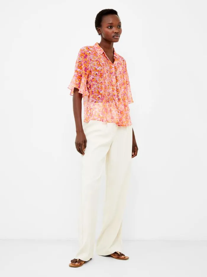 French Connection Tops Cass Eco Hallie Crinkle Pintuck Shirt Persimmon 8211 Woman