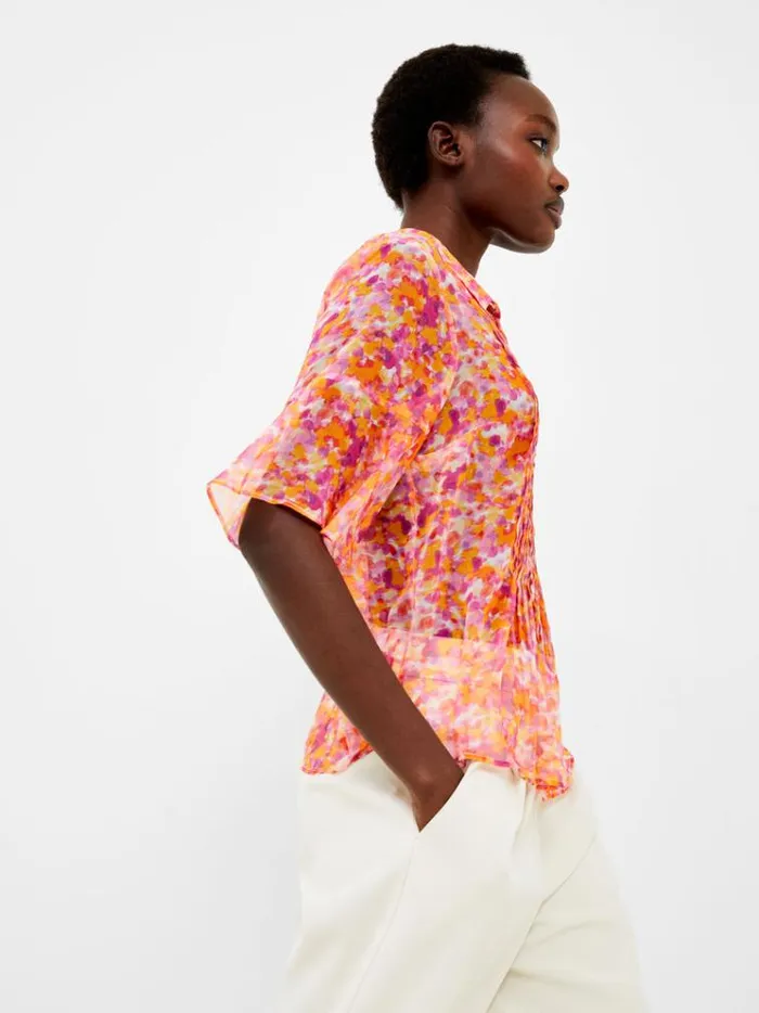 French Connection Tops Cass Eco Hallie Crinkle Pintuck Shirt Persimmon 8211 Woman