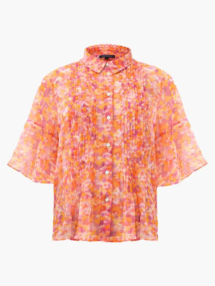 French Connection Tops Cass Eco Hallie Crinkle Pintuck Shirt Persimmon 8211 Woman