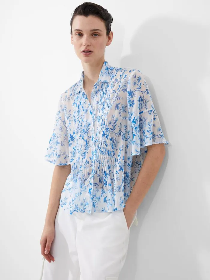 French Connection Tops Catrina Hallie Crinkle Pintuck Shirt Summer Whiteblue 8211 Woman French Connection Tops Catrina Hallie Crinkle Pintuck Shirt Summer Whiteblue 8211 Woman